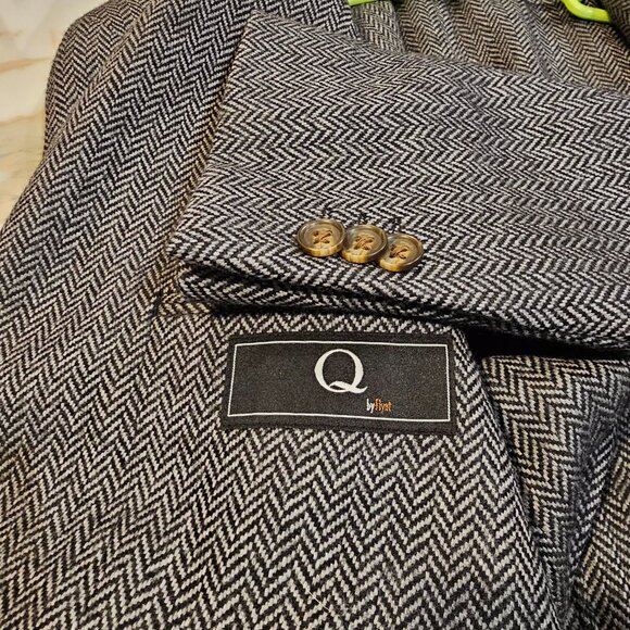 Q by Flynt Wool Cashmere Herringbone Dual Vent Unconstructed Blazer Jacket 42R - Picture 2 of 11